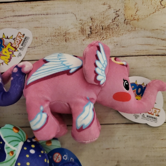Lot of 3 NEW Pop Art Soft 7" Elephant Plush Gypsy, Angelphant, Dahli - Picture 3 of 9